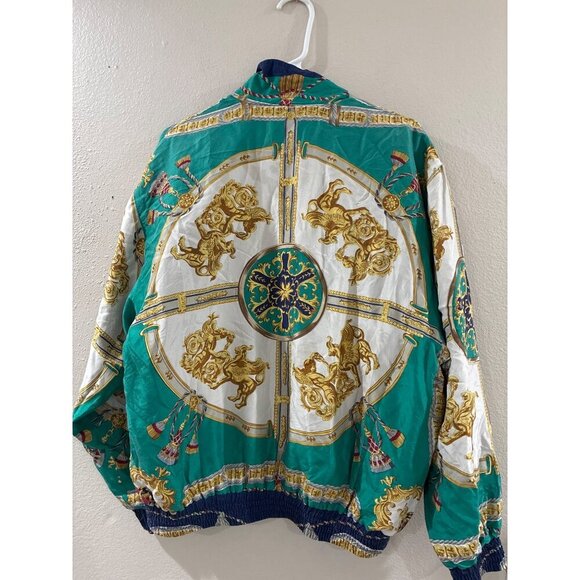 VINTAGE GREAT CAVALIAR Mens MULTI-COLOR TURQUOISE GREEK STYLE SILK JACKET SZ S - Picture 2 of 7